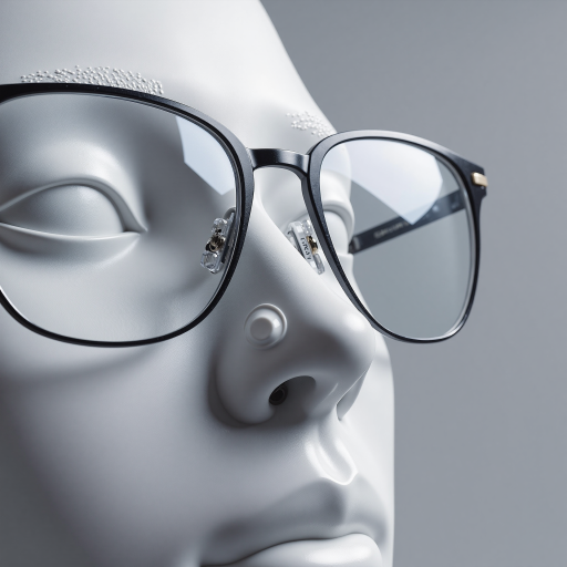 四十岁左右中年女性头像，穿深蓝色西装外套，白色衬衫，黑色短发，佩戴眼镜，蓝色背景，表情严肃专业，明亮自然光