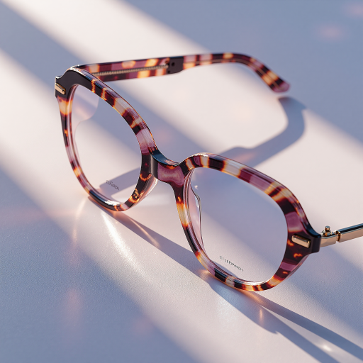 三十岁左右年轻女性头像，穿粉色西装外套，白色衬衫，长发披肩，佩戴细框眼镜，浅蓝色背景，表情亲切，明亮自然光